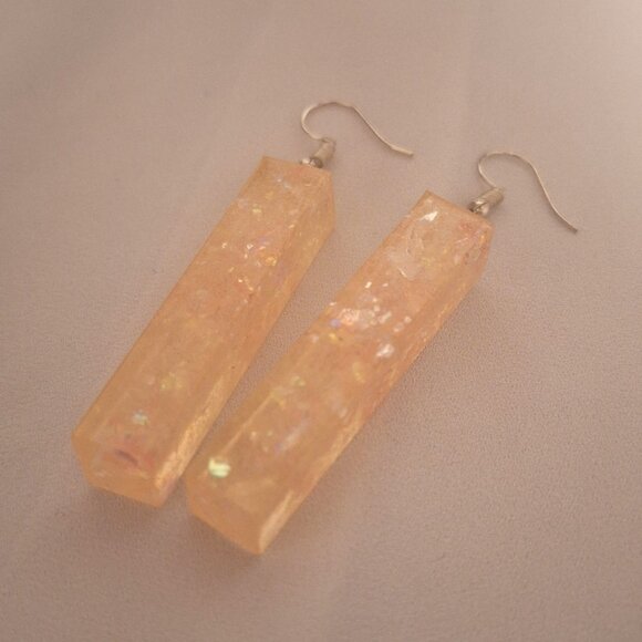Artisan Handmade Pink Iridescent Resin Rectangle Statement Earrings - Picture 1 of 4